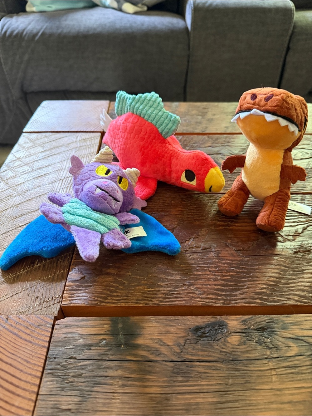 Bark Multicolor Dino & Bat Plush Dog Toy Trio